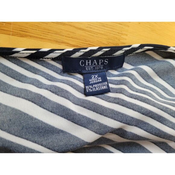 Chaps Womens Top 2X Plus Draped Boat Neck Sleeveless Blue Stripe STR58XE - Picture 6 of 9